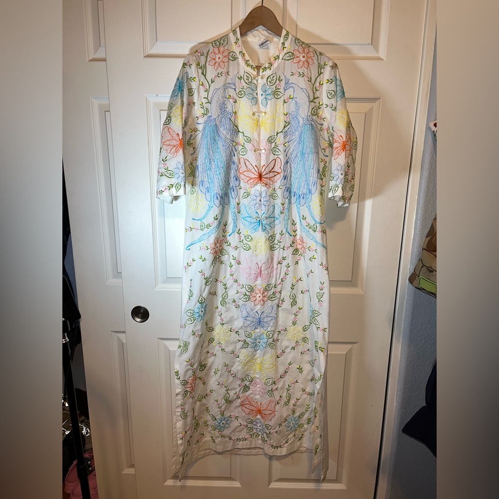 Vintage Floral Embroidered Maxi Dress - Multicolor